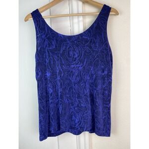 Chico's Design Women's L Blue Floral Slinky Acetate Tank Top
